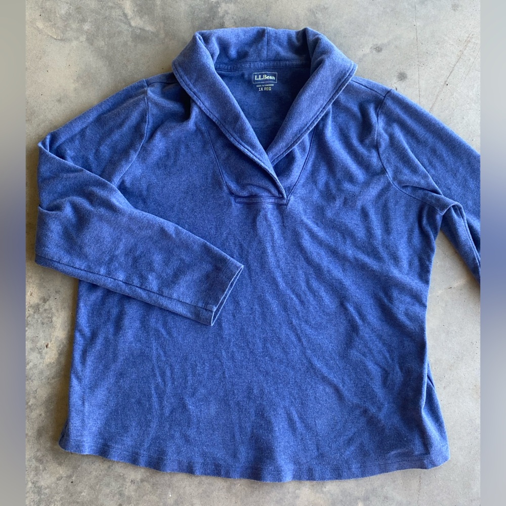 L.L. Bean Soft Women's Blue V-Neck Mock top cotton sweater 1X
